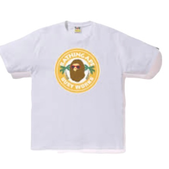 Bathing Ape White Short Sleeve T Shirt Busy Works  Logo Mens Size L like new - Picture 3 of 9
